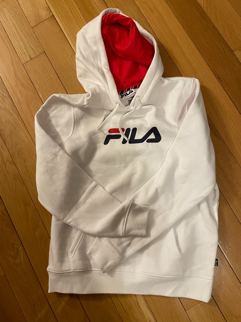 Fila White Hoodie with Red & Navy Logo